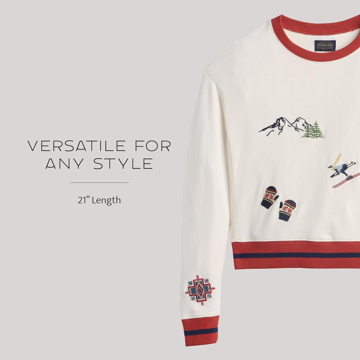 image:imagePendleton Womens Embroidered Graphic French Terry Sweater 100 Cotton Lightweight Knit Classic CrewneckIvory