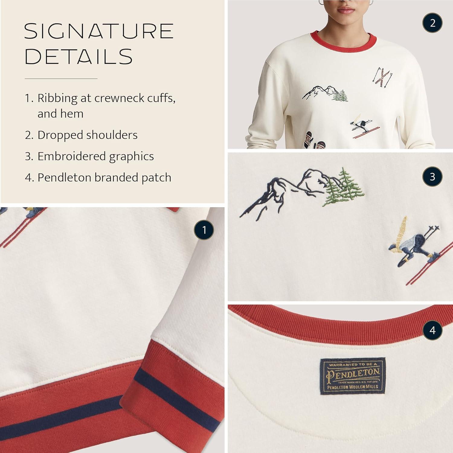 image:imagePendleton Womens Embroidered Graphic French Terry Sweater 100 Cotton Lightweight Knit Classic CrewneckIvory