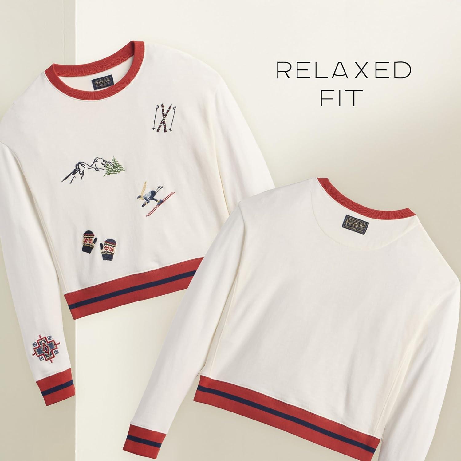 image:imagePendleton Womens Embroidered Graphic French Terry Sweater 100 Cotton Lightweight Knit Classic CrewneckIvory
