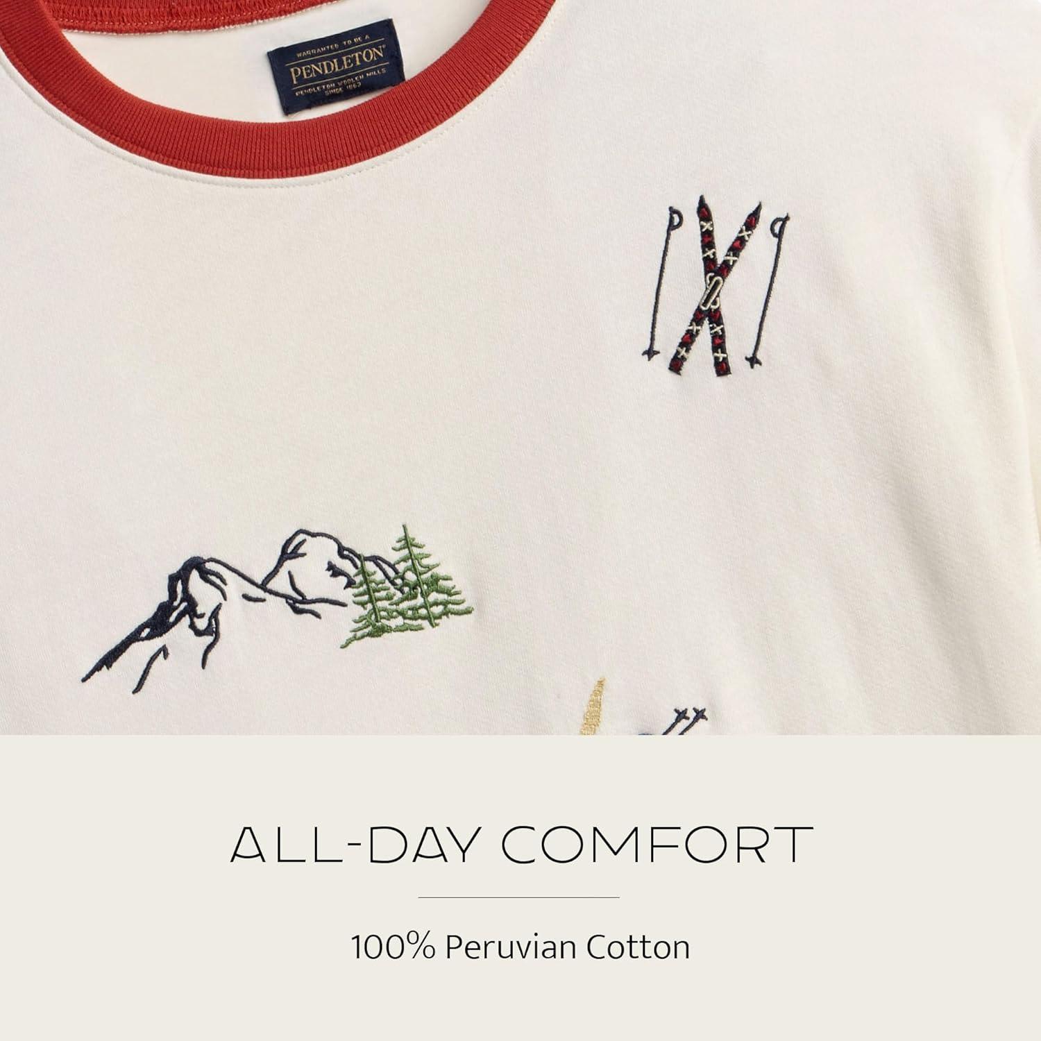 image:imagePendleton Womens Embroidered Graphic French Terry Sweater 100 Cotton Lightweight Knit Classic CrewneckIvory