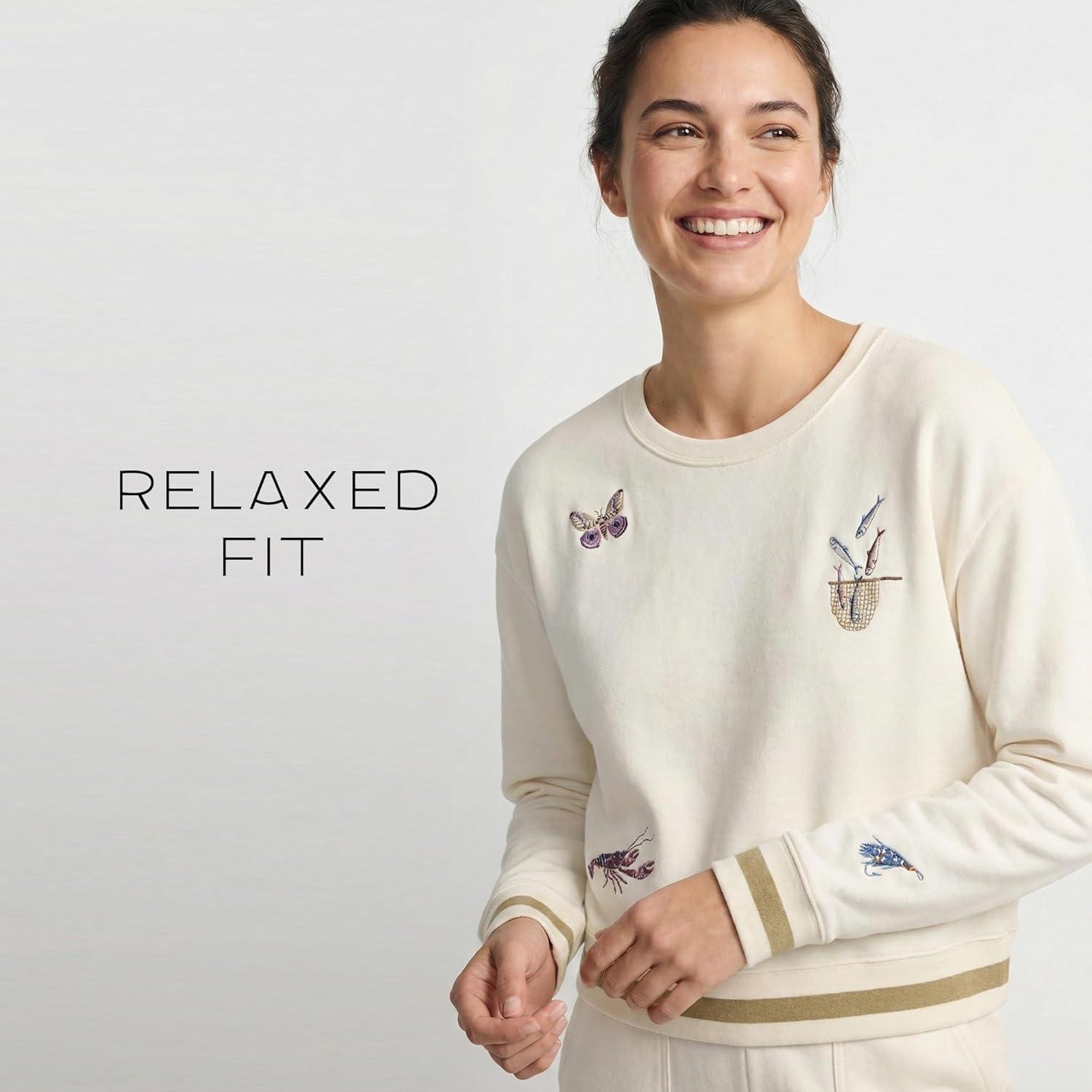 image:imagePendleton Womens Embroidered Graphic French Terry Sweater 100 Cotton Lightweight Knit Classic CrewneckIvory Coastal