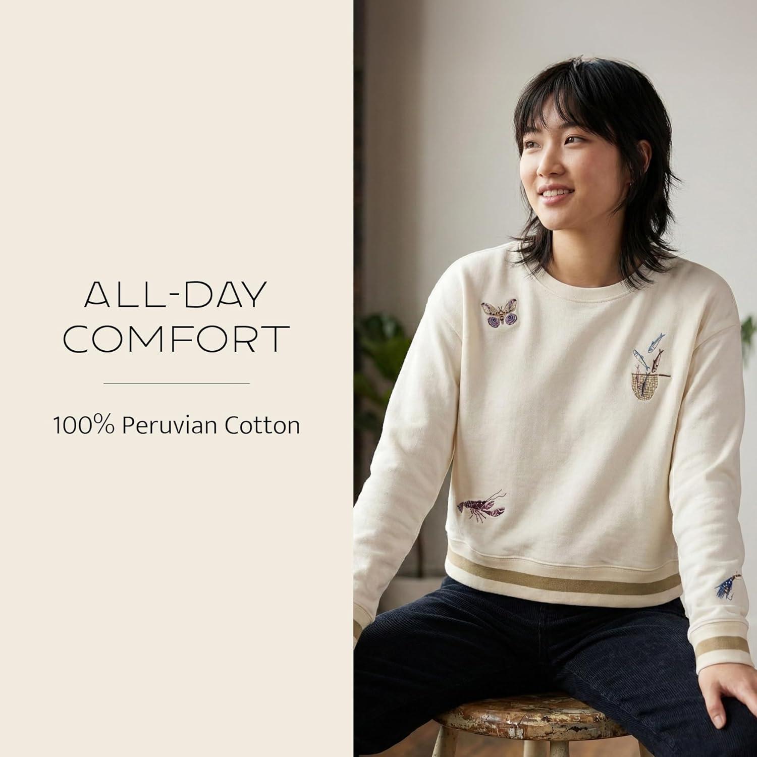 image:imagePendleton Womens Embroidered Graphic French Terry Sweater 100 Cotton Lightweight Knit Classic CrewneckIvory Coastal