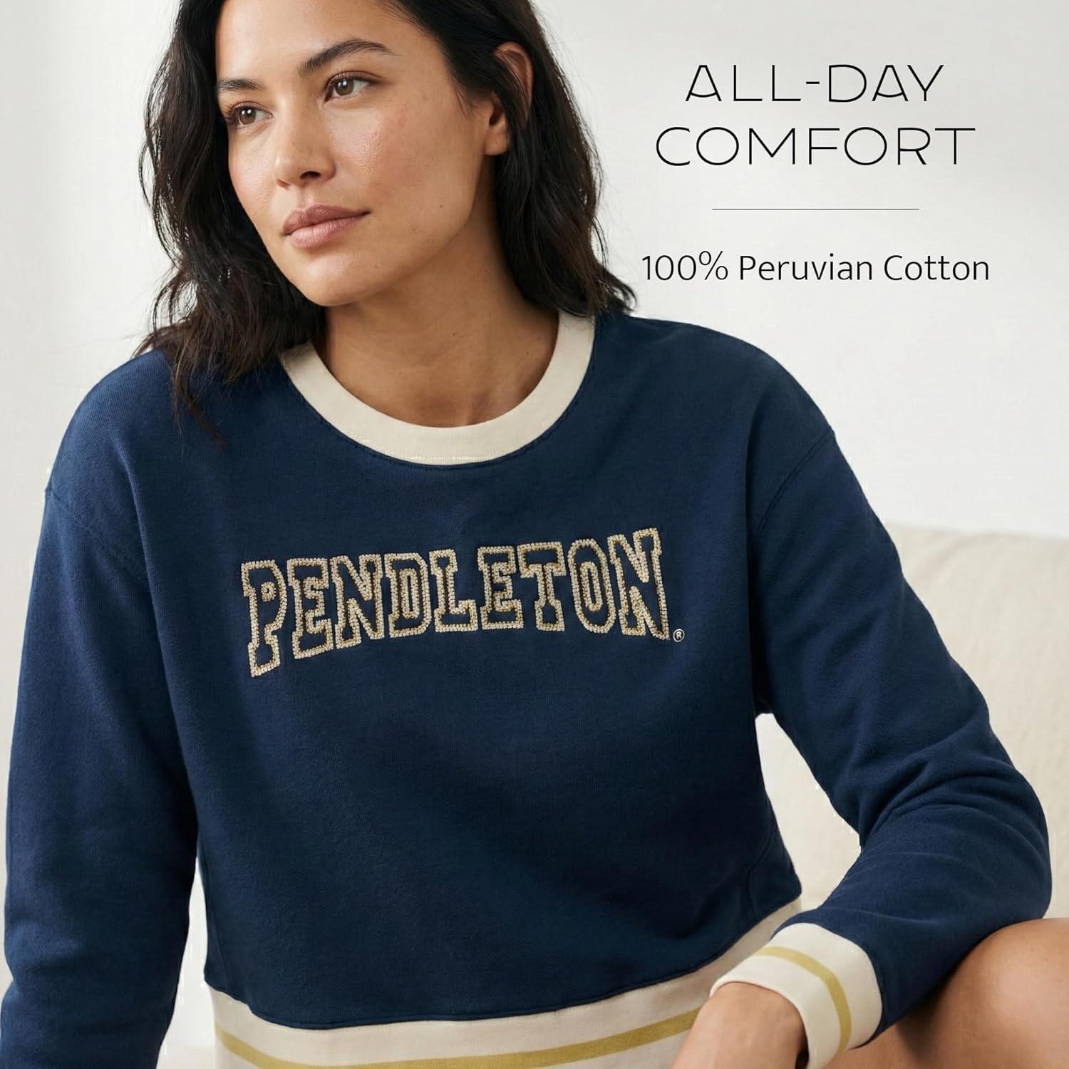 image:imagePendleton Womens Embroidered Graphic French Terry Sweater 100 Cotton Lightweight Knit Classic CrewneckNavy