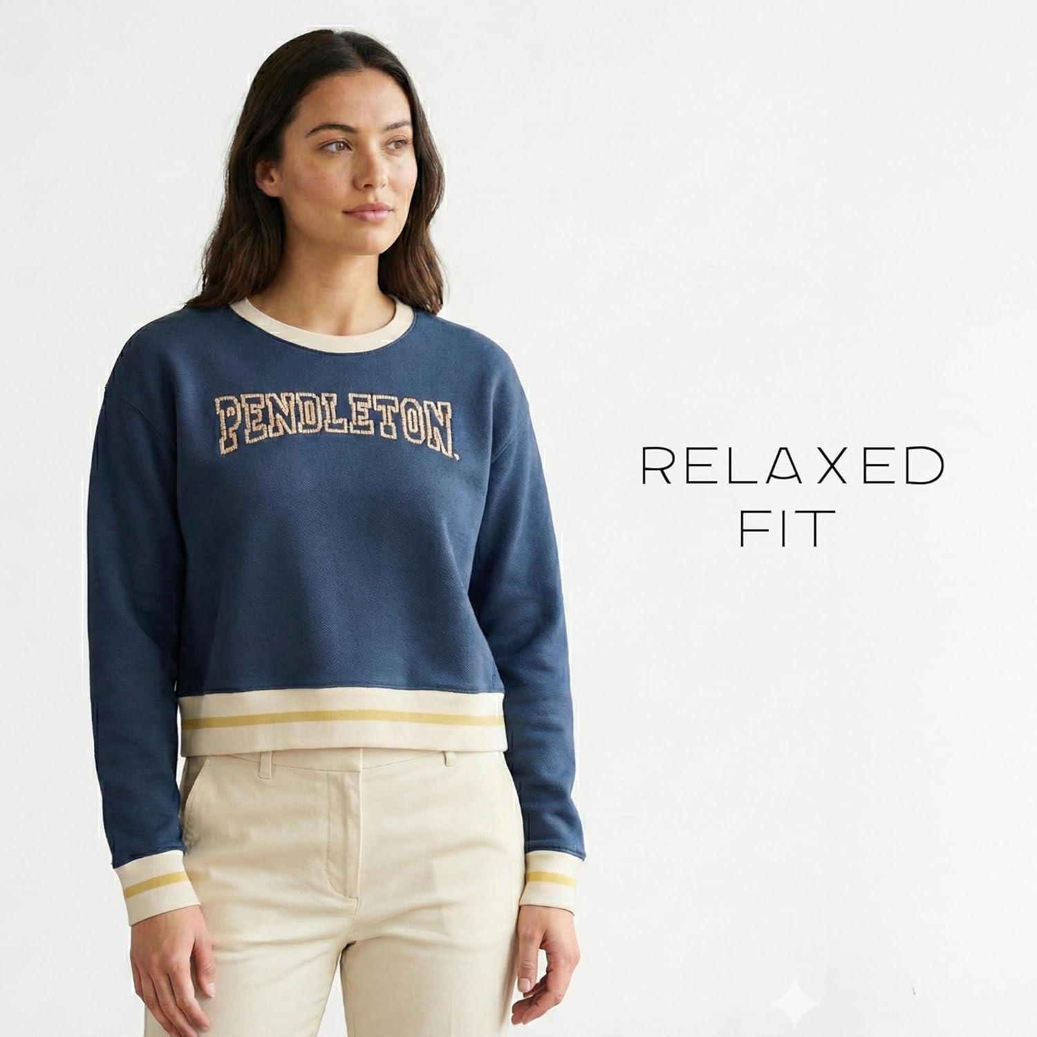 image:imagePendleton Womens Embroidered Graphic French Terry Sweater 100 Cotton Lightweight Knit Classic CrewneckNavy