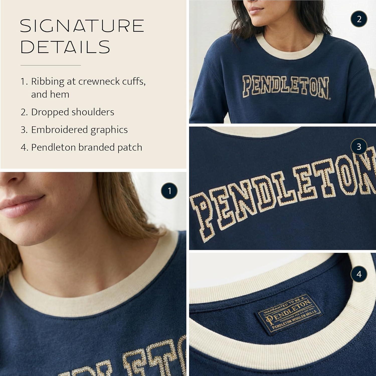 image:imagePendleton Womens Embroidered Graphic French Terry Sweater 100 Cotton Lightweight Knit Classic CrewneckNavy