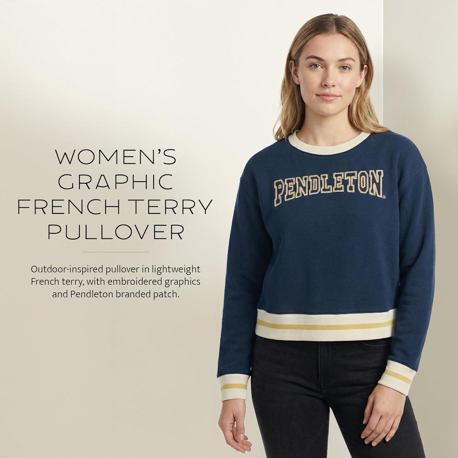 image:imagePendleton Womens Embroidered Graphic French Terry Sweater 100 Cotton Lightweight Knit Classic CrewneckNavy