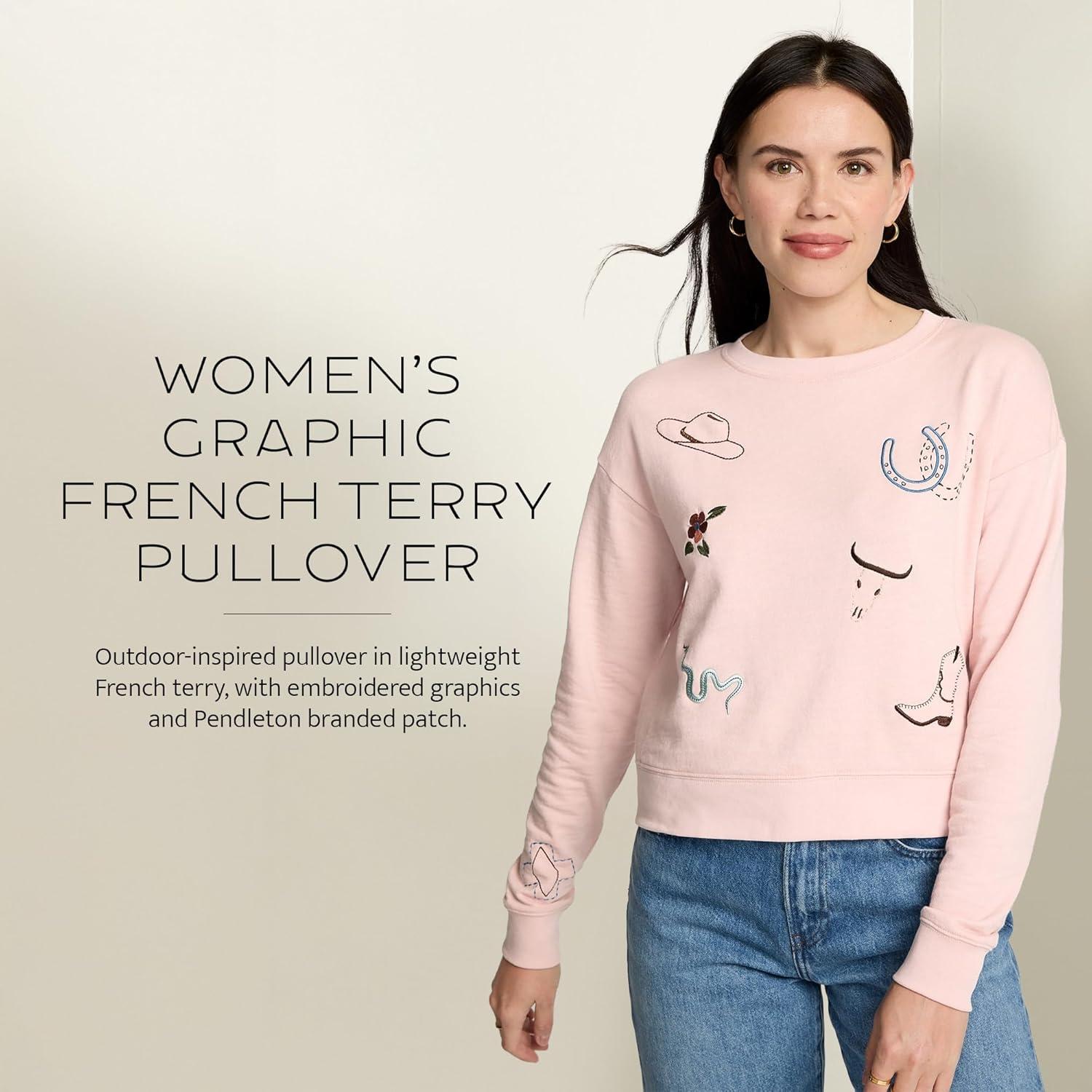 image:imagePendleton Womens Embroidered Graphic French Terry Sweater 100 Cotton Lightweight Knit Classic CrewneckSoft Rose