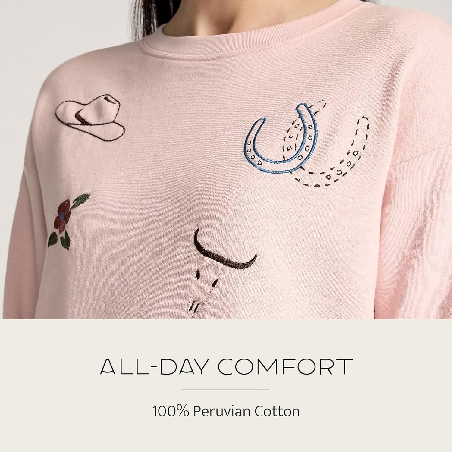 image:imagePendleton Womens Embroidered Graphic French Terry Sweater 100 Cotton Lightweight Knit Classic CrewneckSoft Rose