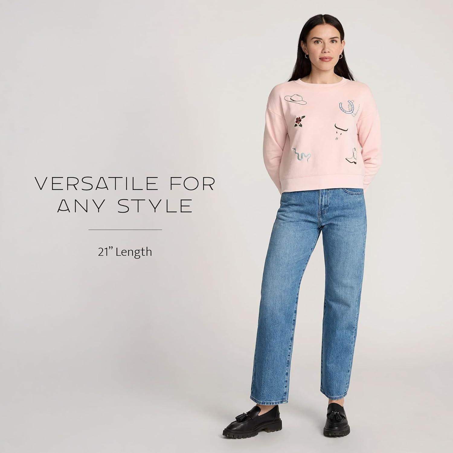 image:imagePendleton Womens Embroidered Graphic French Terry Sweater 100 Cotton Lightweight Knit Classic CrewneckSoft Rose