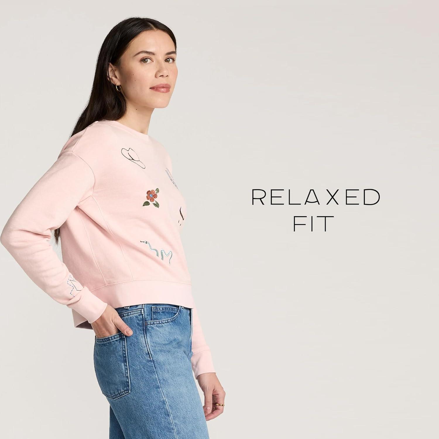 image:imagePendleton Womens Embroidered Graphic French Terry Sweater 100 Cotton Lightweight Knit Classic CrewneckSoft Rose