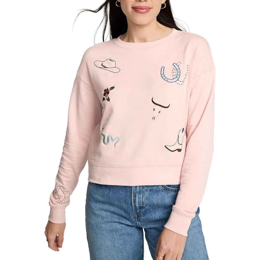 image:imagePendleton Womens Embroidered Graphic French Terry Sweater 100 Cotton Lightweight Knit Classic CrewneckSoft Rose