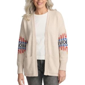 Pendleton Sierra Spring Cardigan for Women, Cotton Sweater with Harding Pattern, Open Front, 28” Length – XS – Natural