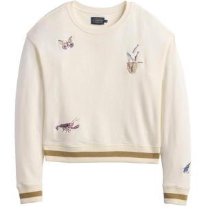Pendleton Women’s Embroidered Graphic French Terry Sweater, 100% Cotton, Lightweight Knit, Classic Crewneck(Ivory Coastal)
