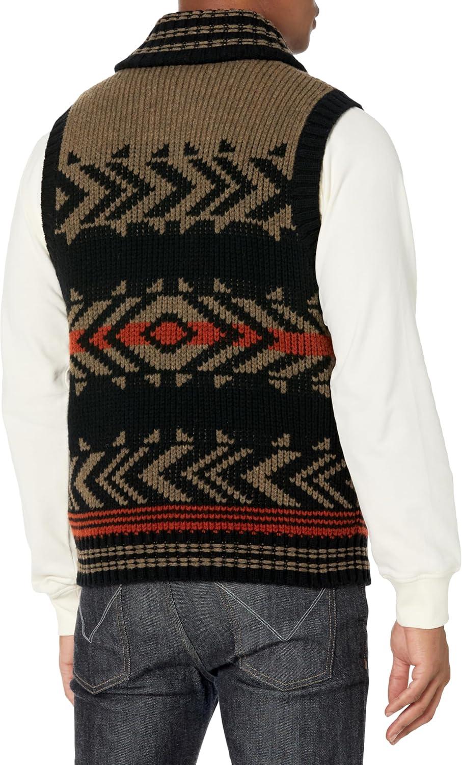 image:imagePendleton Mens Peak Stripe Lambswool VestPeak Stripe Peat BrownBlkRed