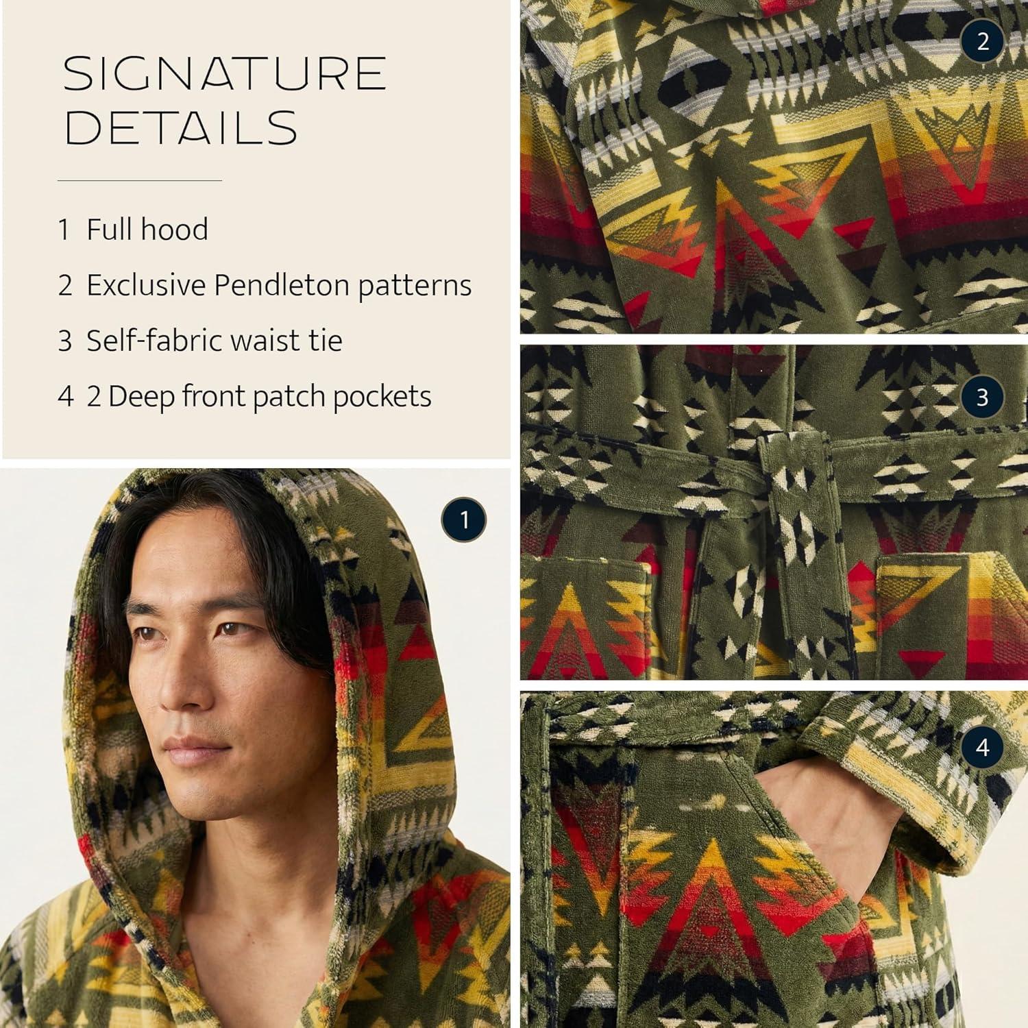 image:imagePendleton Mens Robe 100 Cotton Unisex Bathrobe with Full Hood and 2 Deep Pockets WashablePonderosa Green