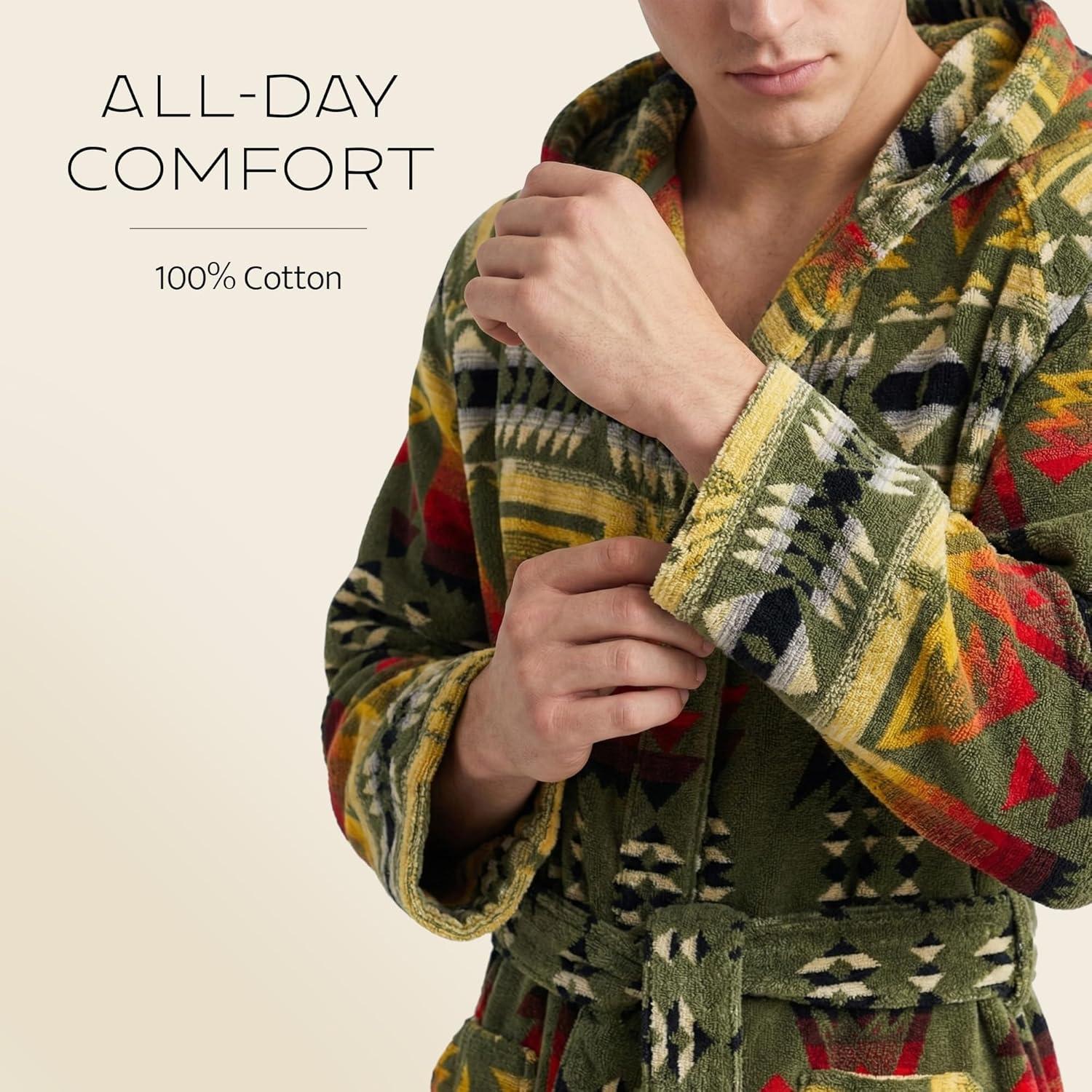 image:imagePendleton Mens Robe 100 Cotton Unisex Bathrobe with Full Hood and 2 Deep Pockets WashablePonderosa Green