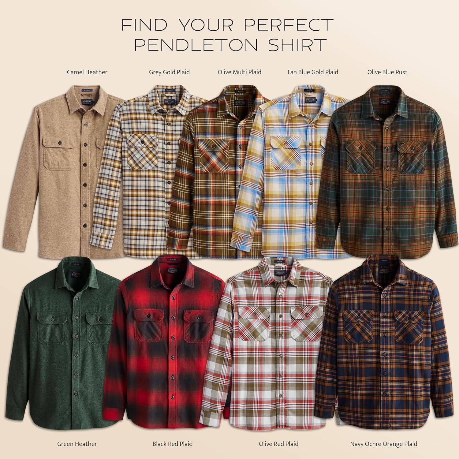 image:imagePendleton Mens Burnside Flannel Shirt Soft Double Brushed Cotton Long Sleeve GreyGold Plaid