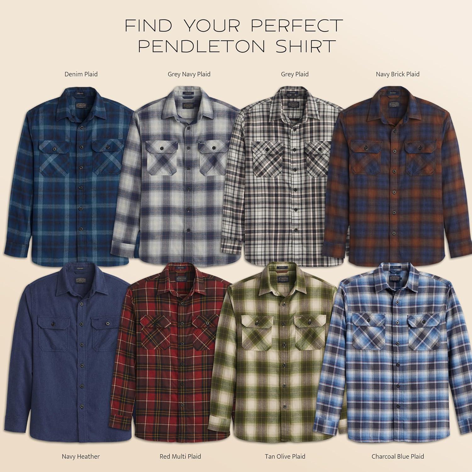 image:imagePendleton Mens Burnside Flannel Shirt Soft Double Brushed Cotton Long Sleeve GreyGold Plaid