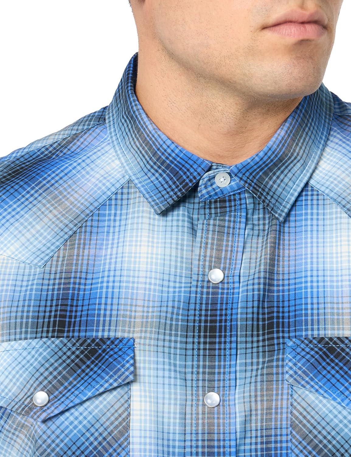 image:imagePendleton Mens Short Sleeve Snap Front Frontier ShirtButton Down ShirtBlueGrey Plaid