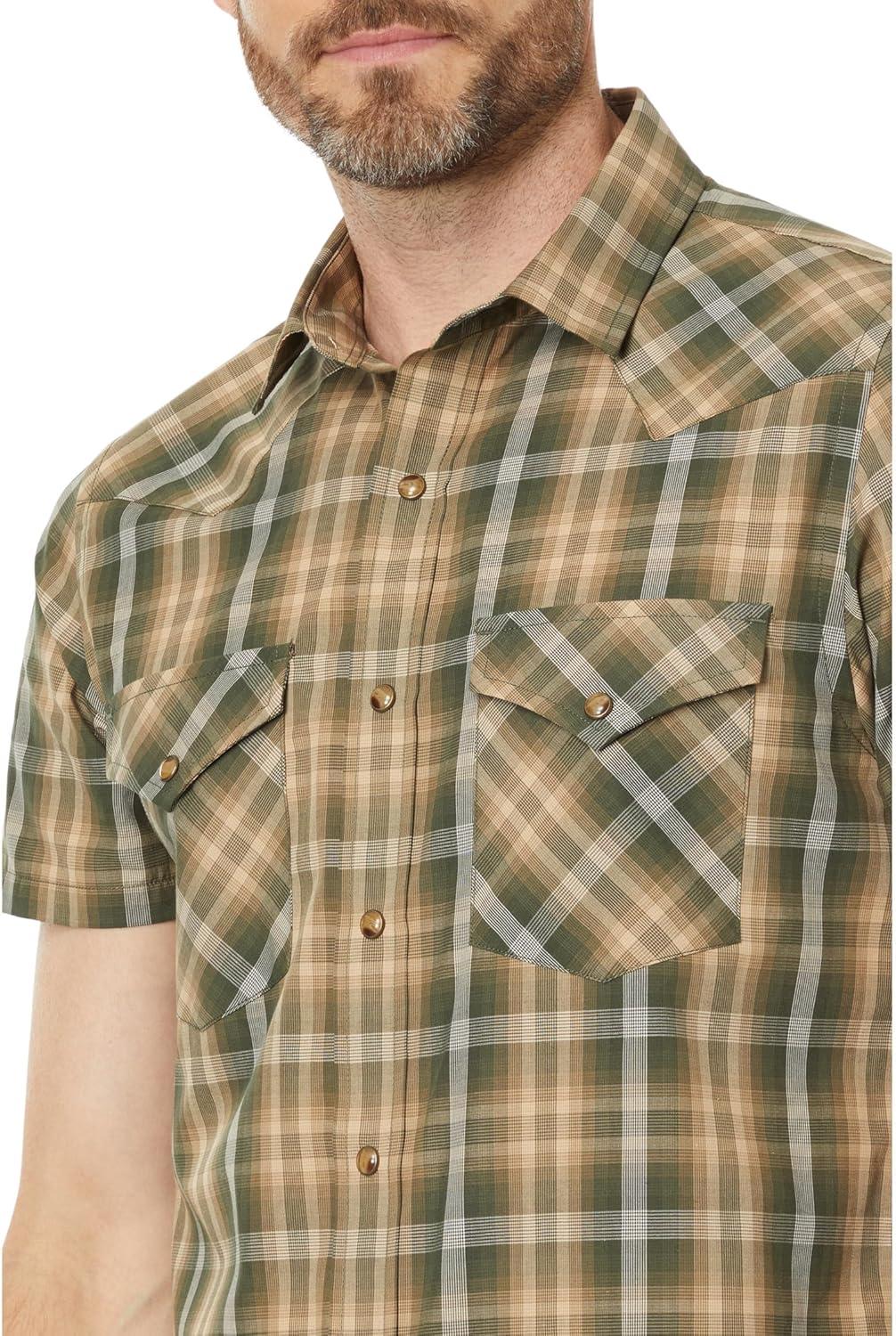 image:imagePendleton Mens Short Sleeve Snap Front Frontier ShirtButton Down ShirtGreenSand Plaid