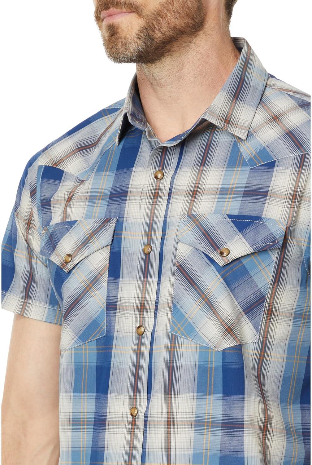 image:imagePendleton Mens Short Sleeve Snap Front Frontier ShirtButton Down ShirtGreyBlue Plaid