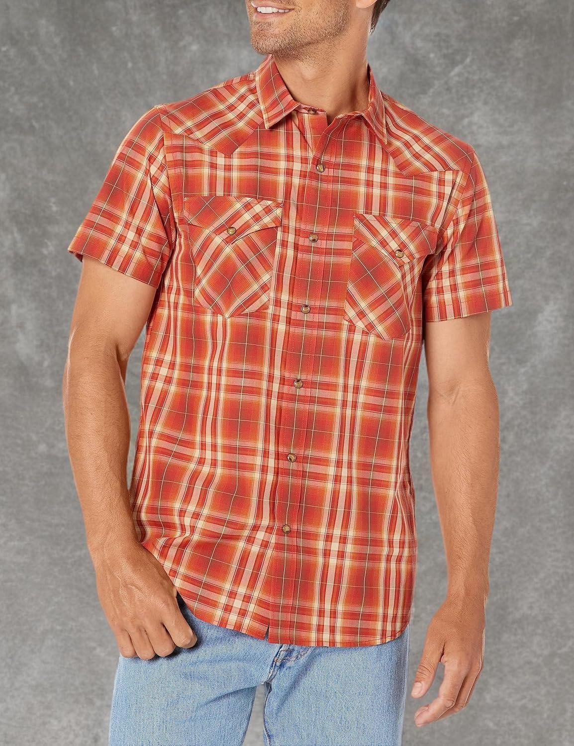 image:imagePendleton Mens Short Sleeve Snap Front Frontier ShirtButton Down ShirtRustBrown Plaid
