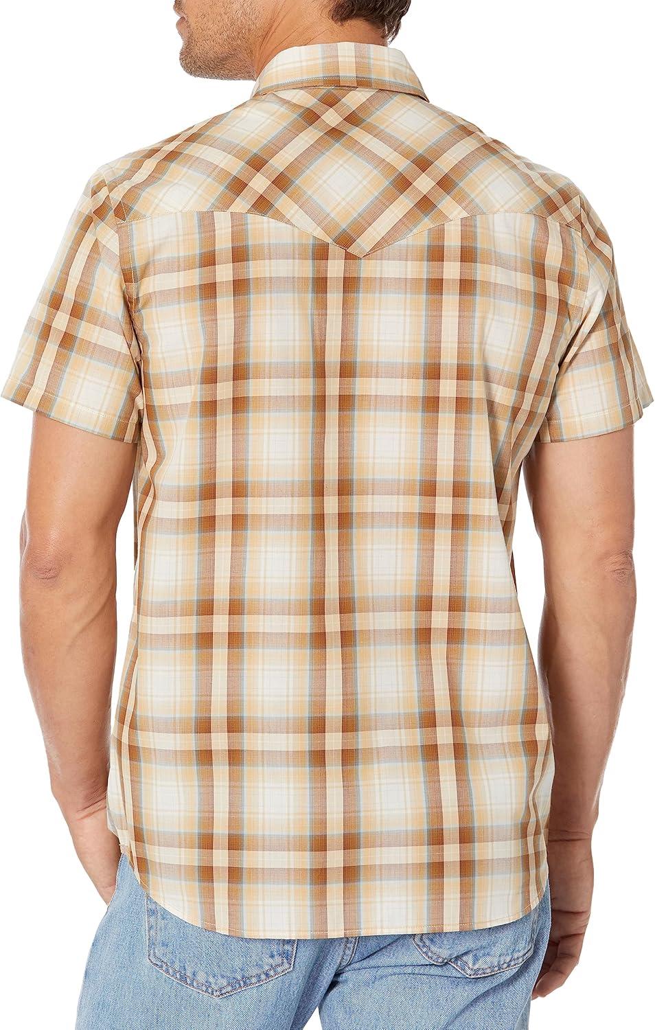 image:imagePendleton Mens Short Sleeve Snap Front Frontier ShirtButton Down ShirtTanBrownTurquoise Plaid