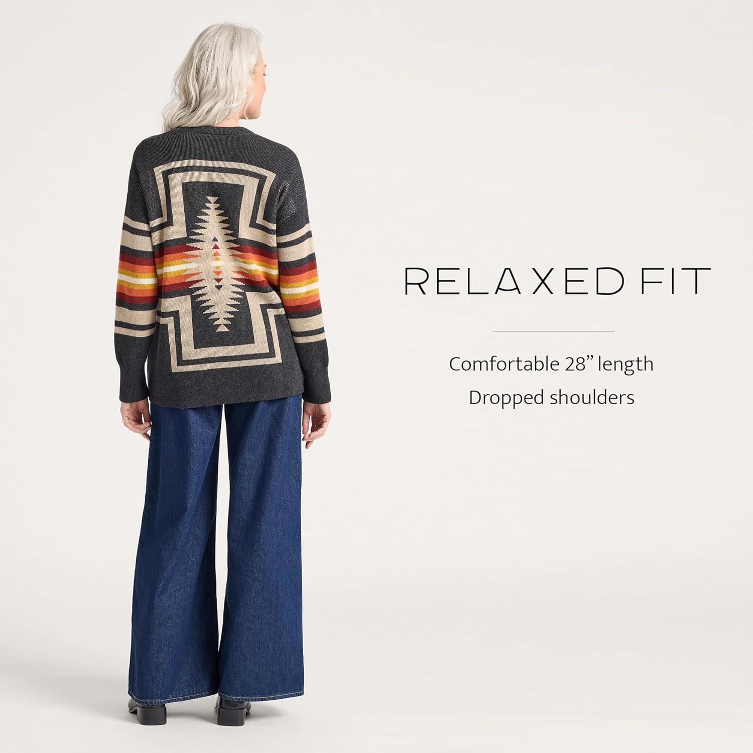image:imagePendleton Sierra Spring Cardigan for Women Cotton Sweater with Harding Pattern Open Front 28 LengthCharcoal Heather