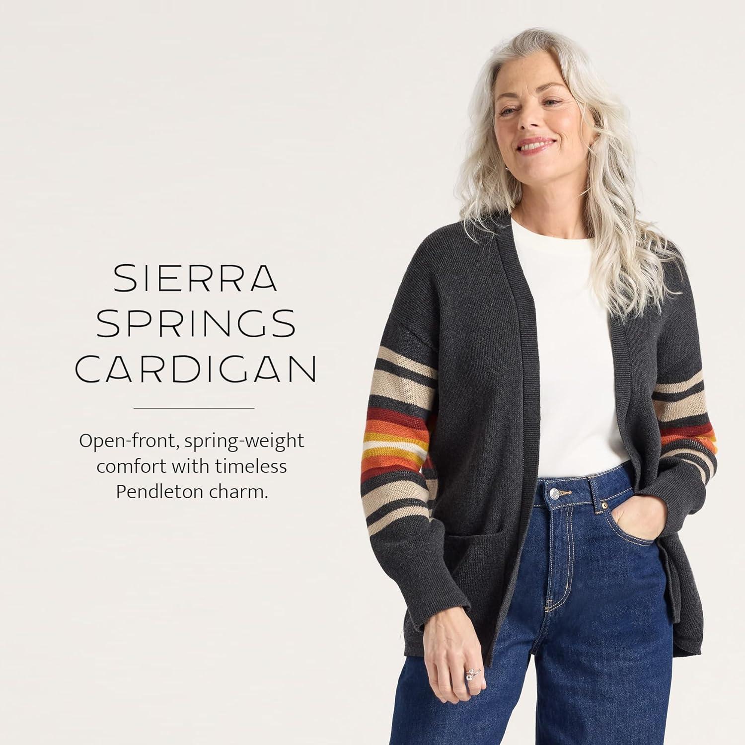 image:imagePendleton Sierra Spring Cardigan for Women Cotton Sweater with Harding Pattern Open Front 28 LengthCharcoal Heather