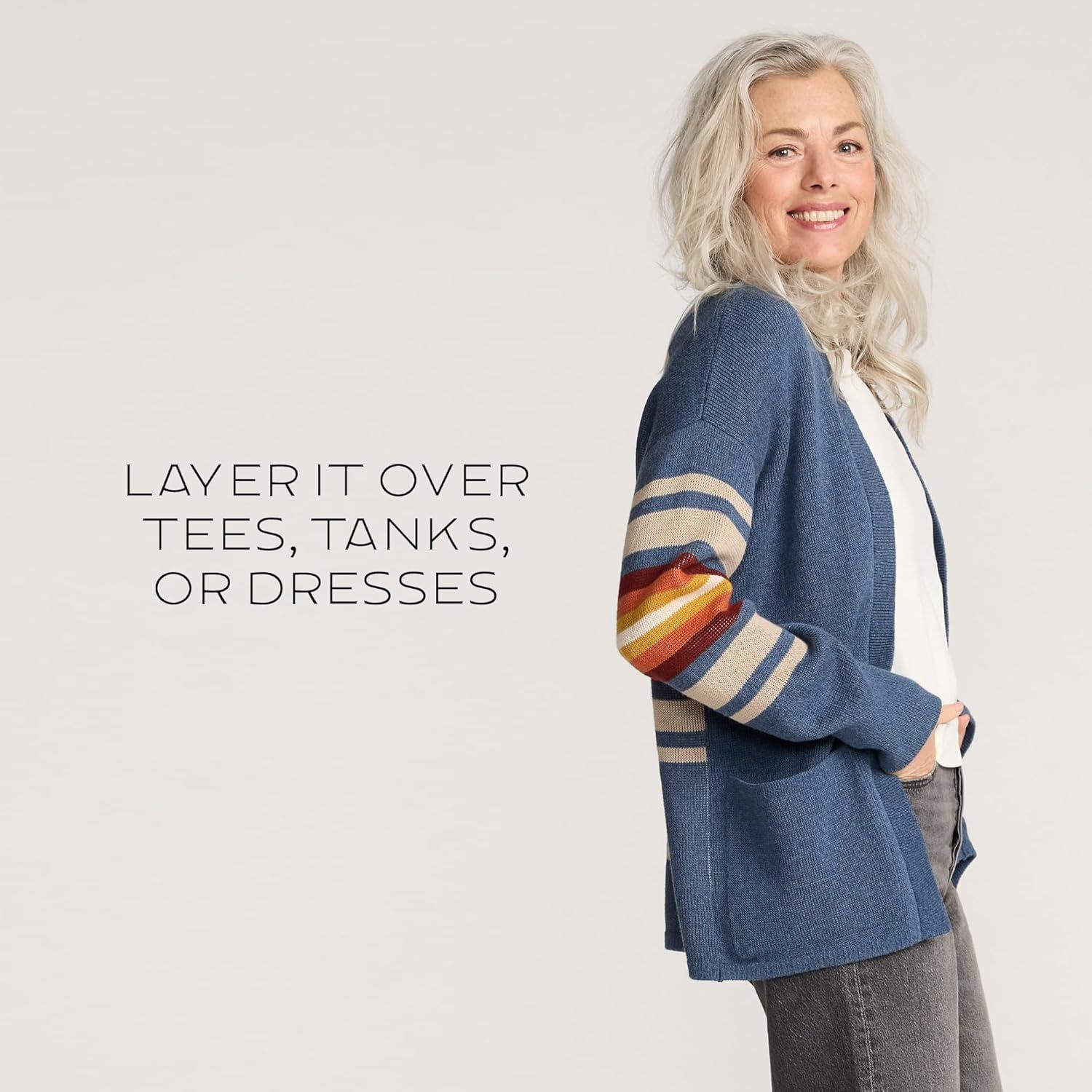 image:imagePendleton Sierra Spring Cardigan for Women Cotton Sweater with Harding Pattern Open Front 28 LengthDusty Blue Heather