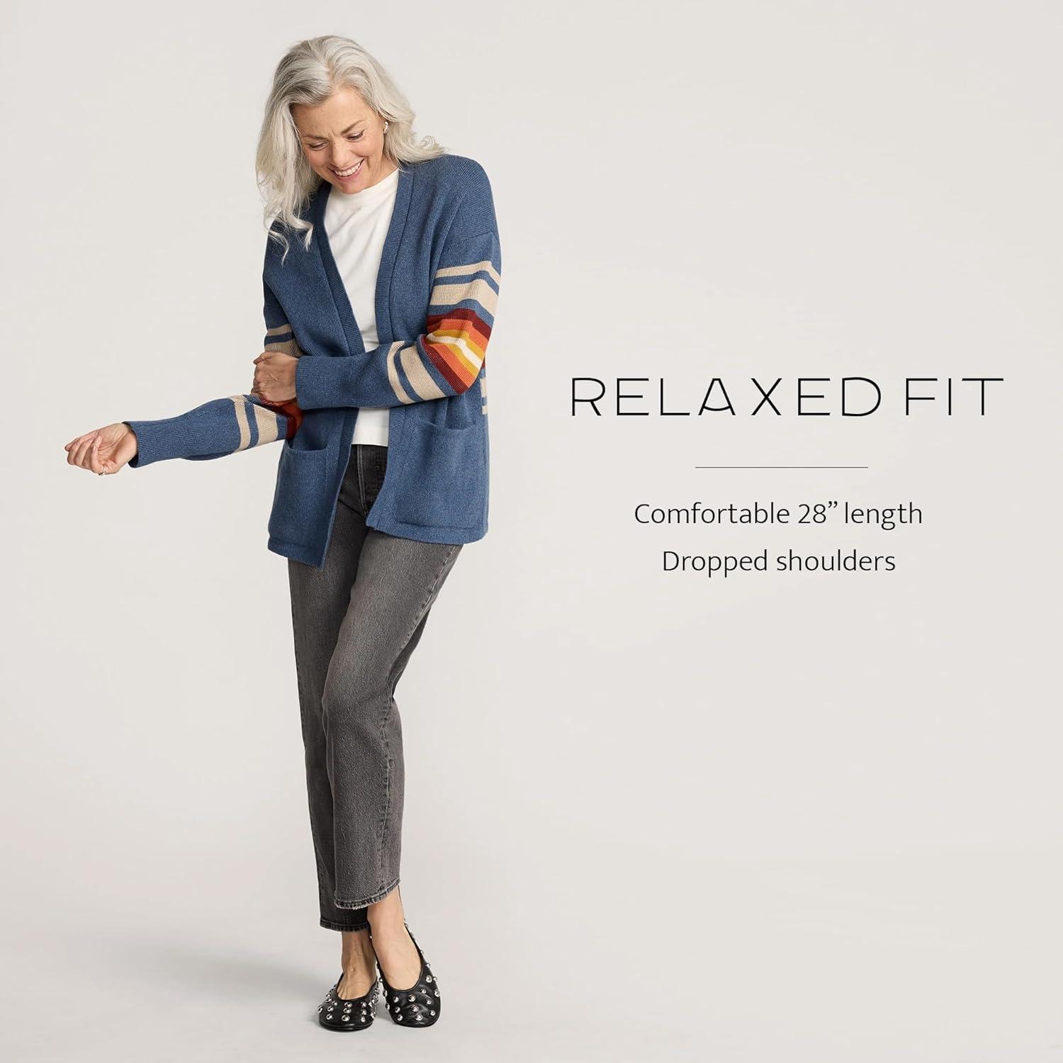 image:imagePendleton Sierra Spring Cardigan for Women Cotton Sweater with Harding Pattern Open Front 28 LengthDusty Blue Heather