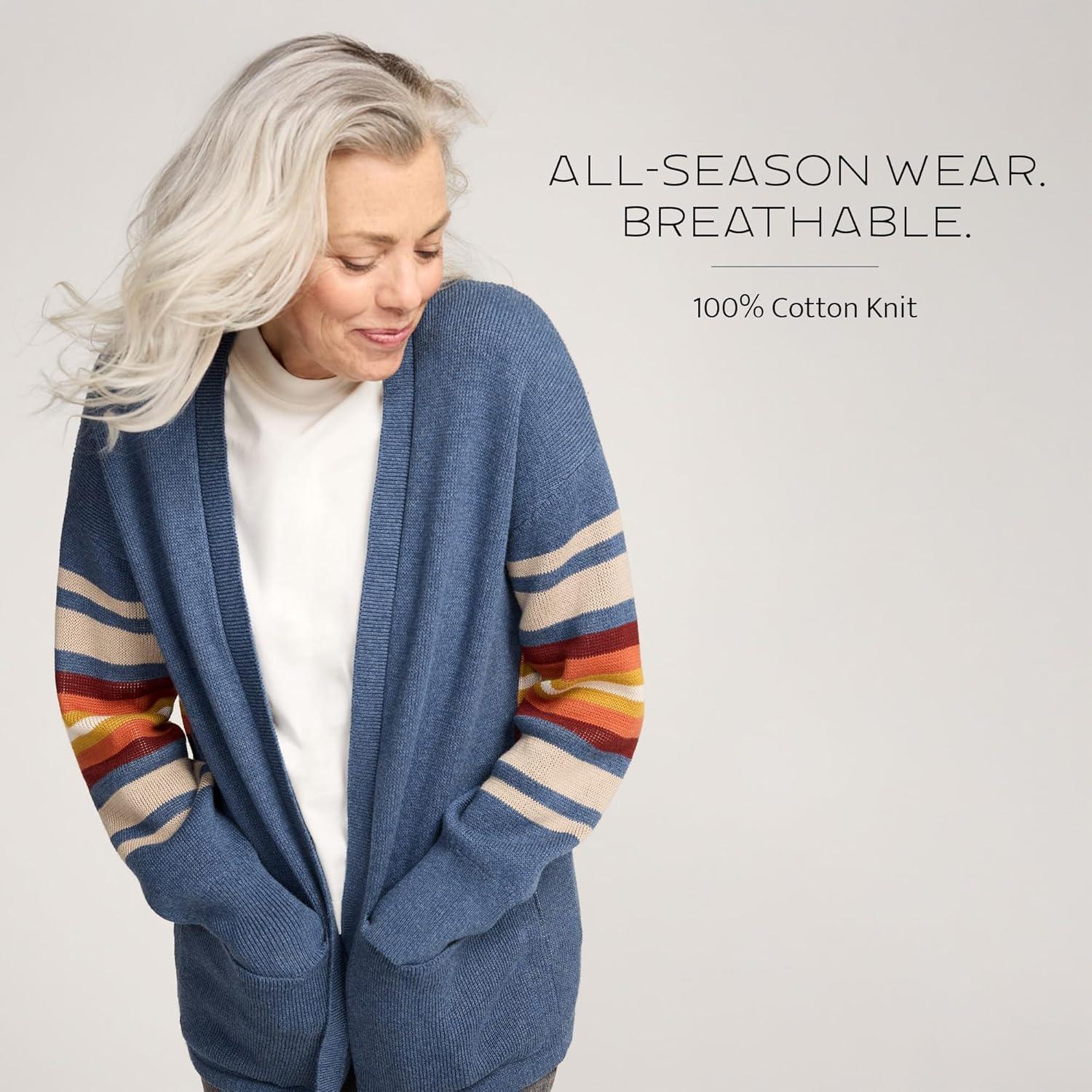 image:imagePendleton Sierra Spring Cardigan for Women Cotton Sweater with Harding Pattern Open Front 28 LengthDusty Blue Heather