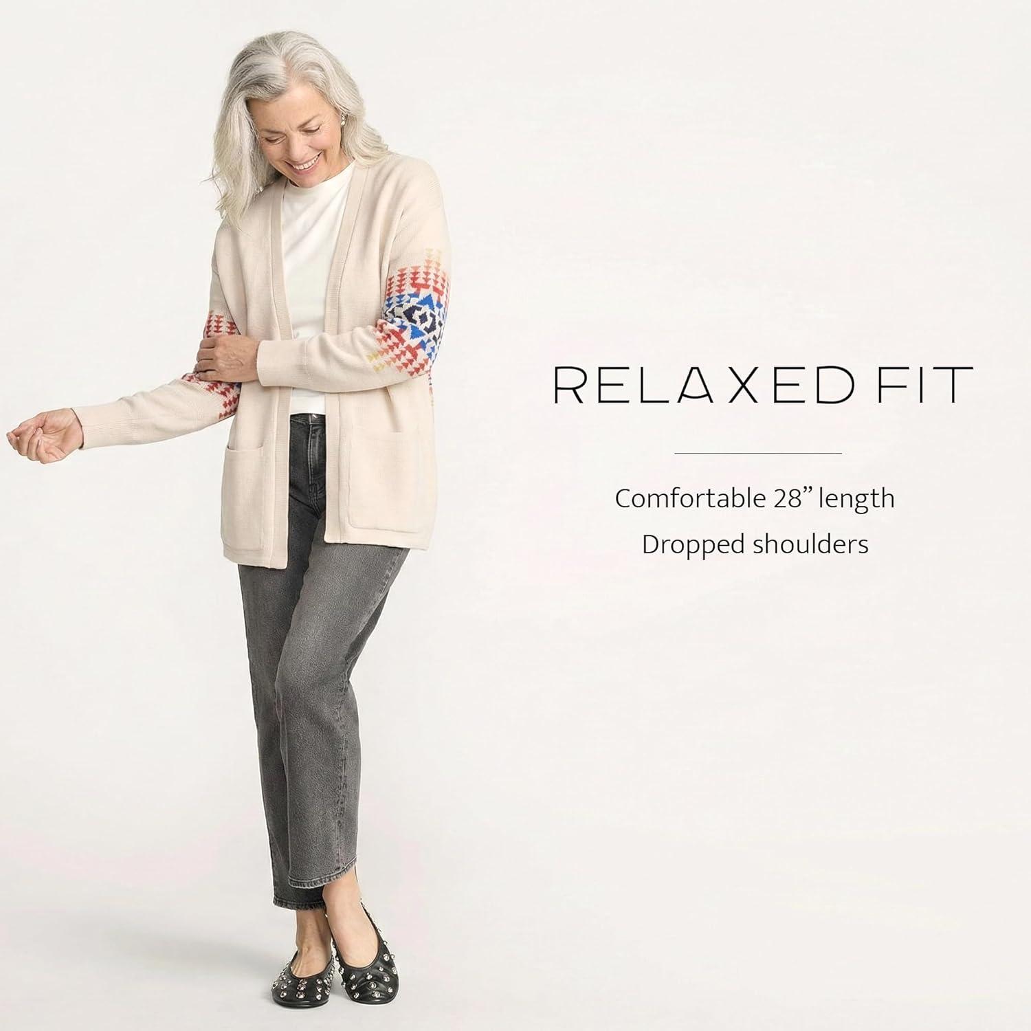 image:imagePendleton Sierra Spring Cardigan for Women Cotton Sweater with Harding Pattern Open Front 28 LengthNatural