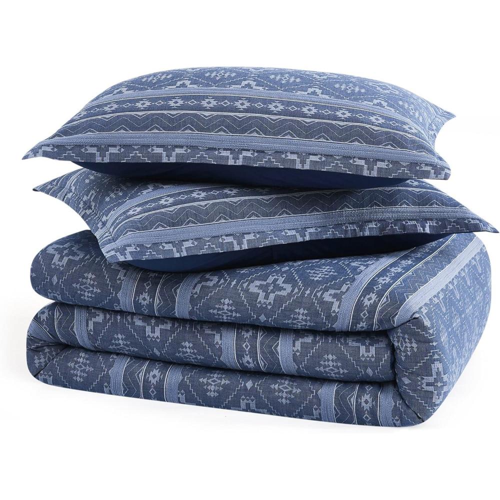 image:imagePendleton 100 Cotton Queen Comforter Set  3Piece Comforter Set with 2 Pillow Shams Blue Comforter with Geometric Design Soft amp SkinFriendly Bedding Set Four Corners FullQueenFullQueen