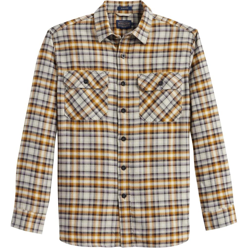 image:imagePendleton Mens Burnside Flannel Shirt Soft Double Brushed Cotton Long Sleeve GreyGold Plaid
