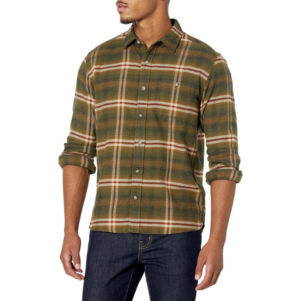 image:imagePendleton Mens Long Sleeve Fremont Flannel ShirtDark OliveTanRed Plaid