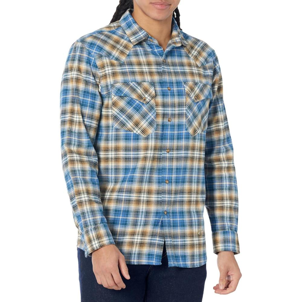 image:imagePendleton Mens Long Sleeve Wyatt ShirtBlueTanBronze Plaid