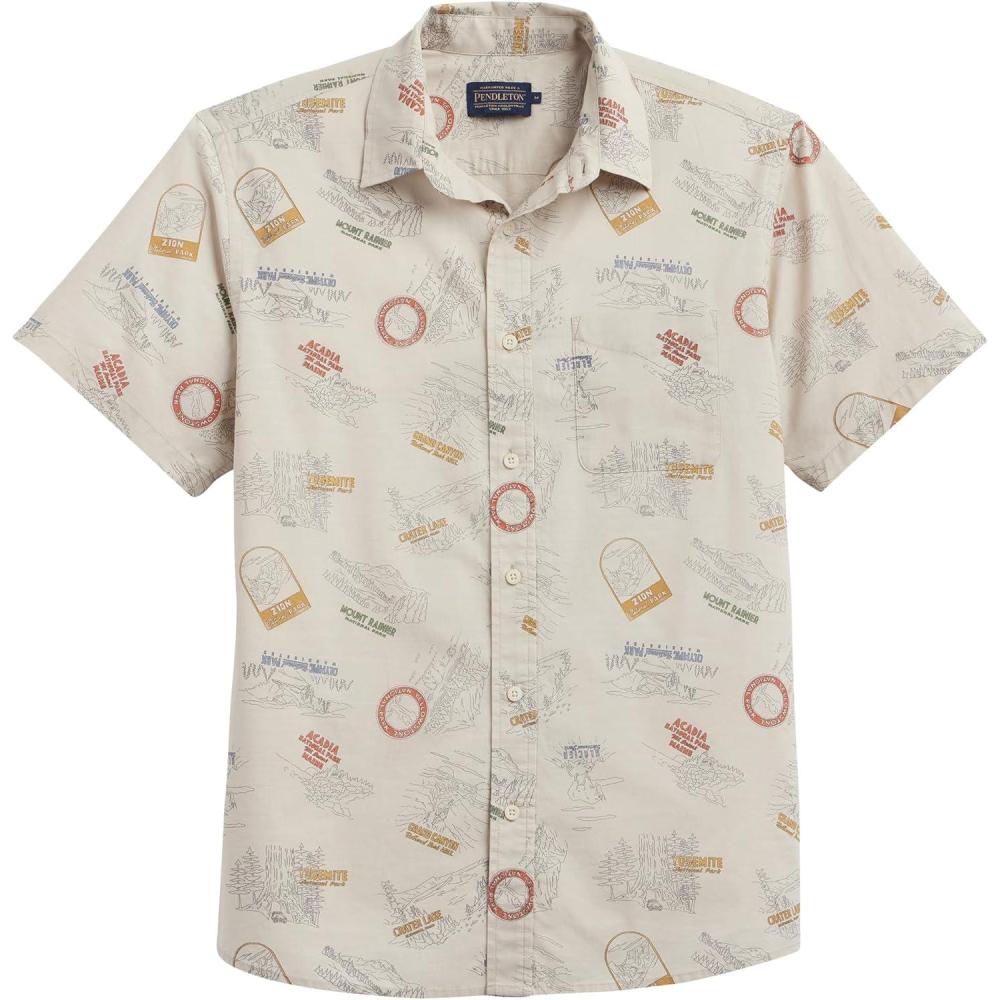 image:imagePendleton Mens Shoreline Cotton Shirt UltraLight Breathable Short Sleeve Relaxed Fit Washable Summer TopsParks Tan