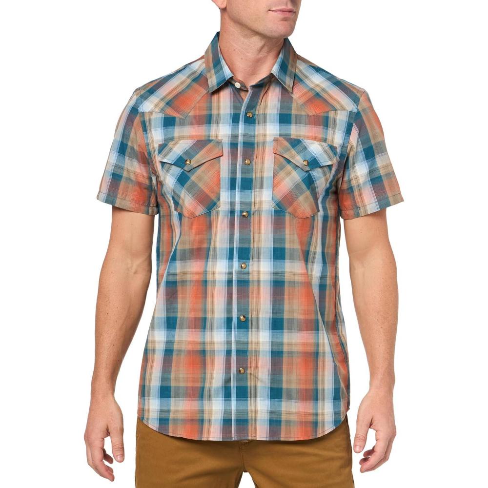 image:imagePendleton Mens Short Sleeve Snap Front Frontier ShirtButton Down ShirtAegeanBrickStone Plaid