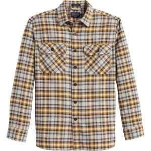 Pendleton Men’s Burnside Flannel Shirt, Soft Double Brushed Cotton Long Sleeve – Grey/Gold Plaid