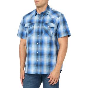 Pendleton Mens Short Sleeve Snap Front Frontier ShirtButton Down Shirt(Blue/Grey Plaid)