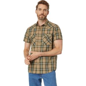 Pendleton Mens Short Sleeve Snap Front Frontier ShirtButton Down Shirt(Green/Sand Plaid)