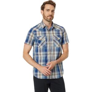 Pendleton Mens Short Sleeve Snap Front Frontier ShirtButton Down Shirt(Grey/Blue Plaid)