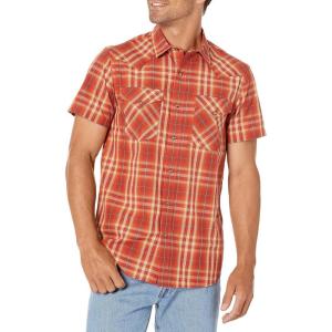 Pendleton Mens Short Sleeve Snap Front Frontier ShirtButton Down Shirt(Rust/Brown Plaid)
