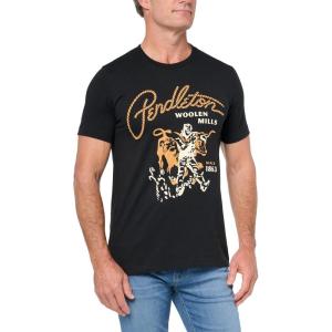 Pendleton Men’s Short Sleeve Steer Rodeo Graphic T-Shirt, Vintage Black/Multi, SM