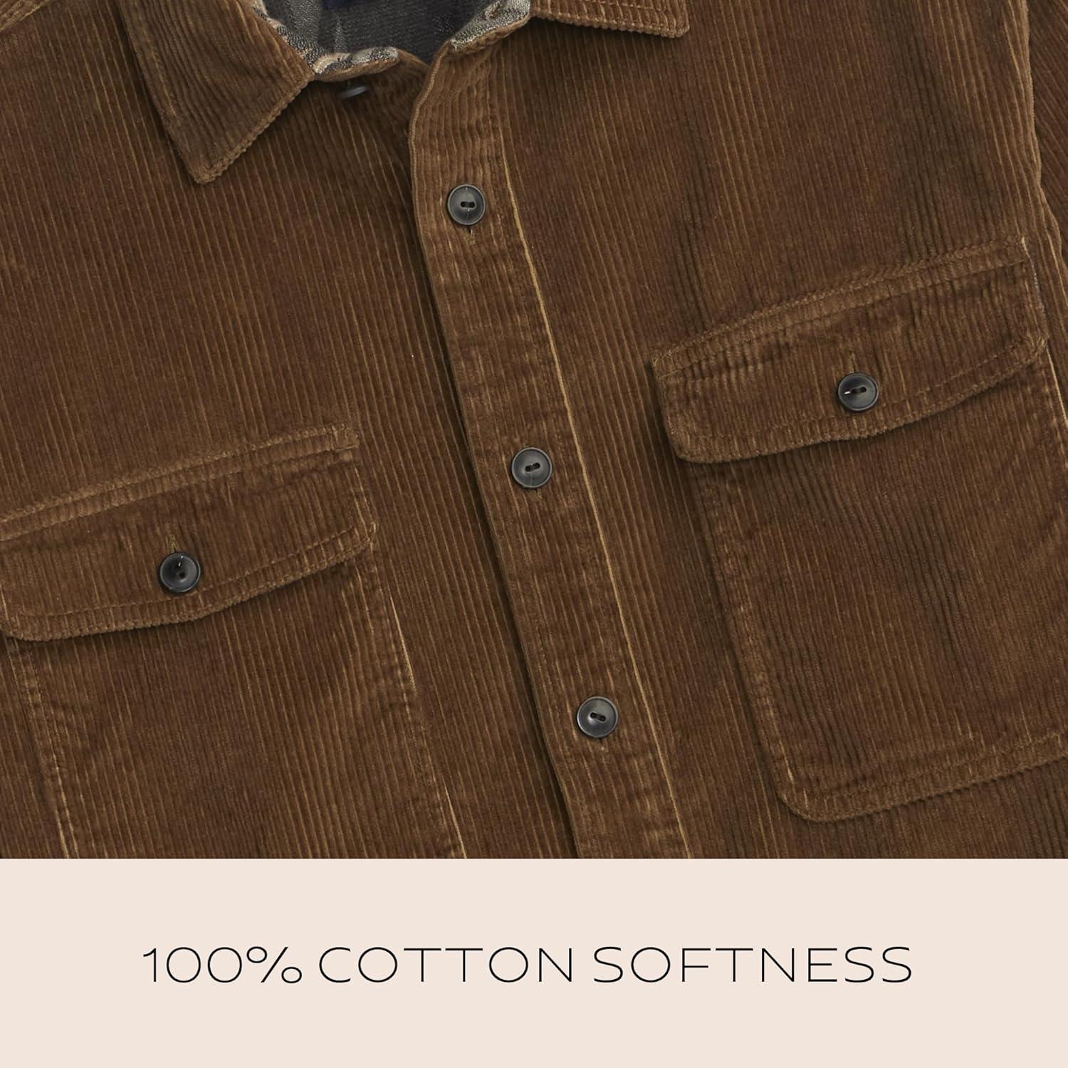image:imagePendleton Belmont Corduroy Shirt for Men 100 Cotton Long Sleeve with Pockets DoubleSoft Chamois LiningCoffee