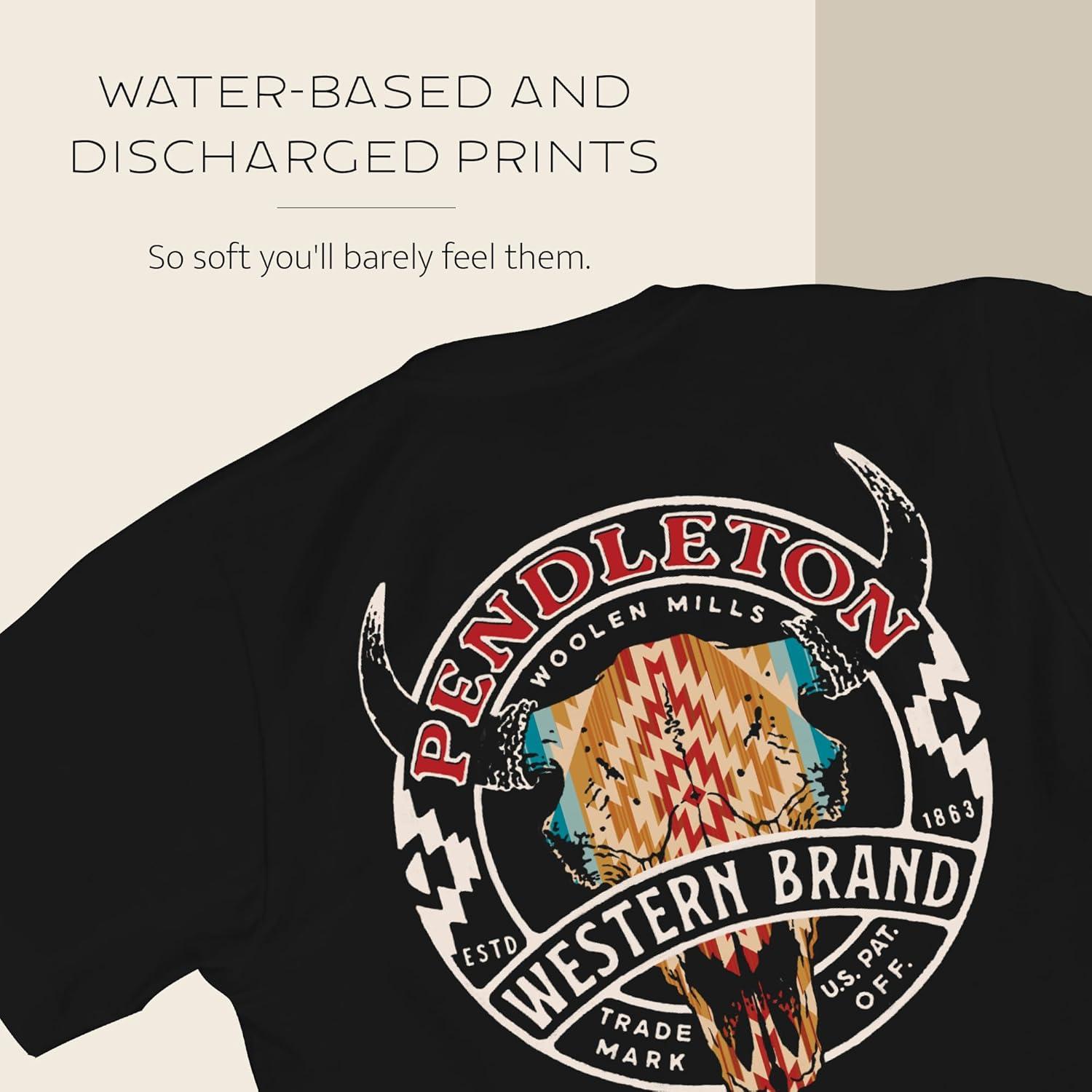 image:imagePendleton Mens Graphic TShirt 100 Cotton Short Sleeve Tee Soft WaterBased Print Casual Shirt Crew NeckBlackMulti Western Logo