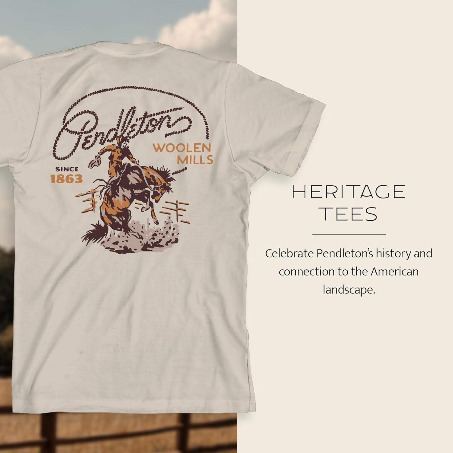 image:imagePendleton Mens Graphic TShirt 100 Cotton Short Sleeve Tee Soft WaterBased Print Casual Shirt Crew NeckDustBrown Ranch Rodeo