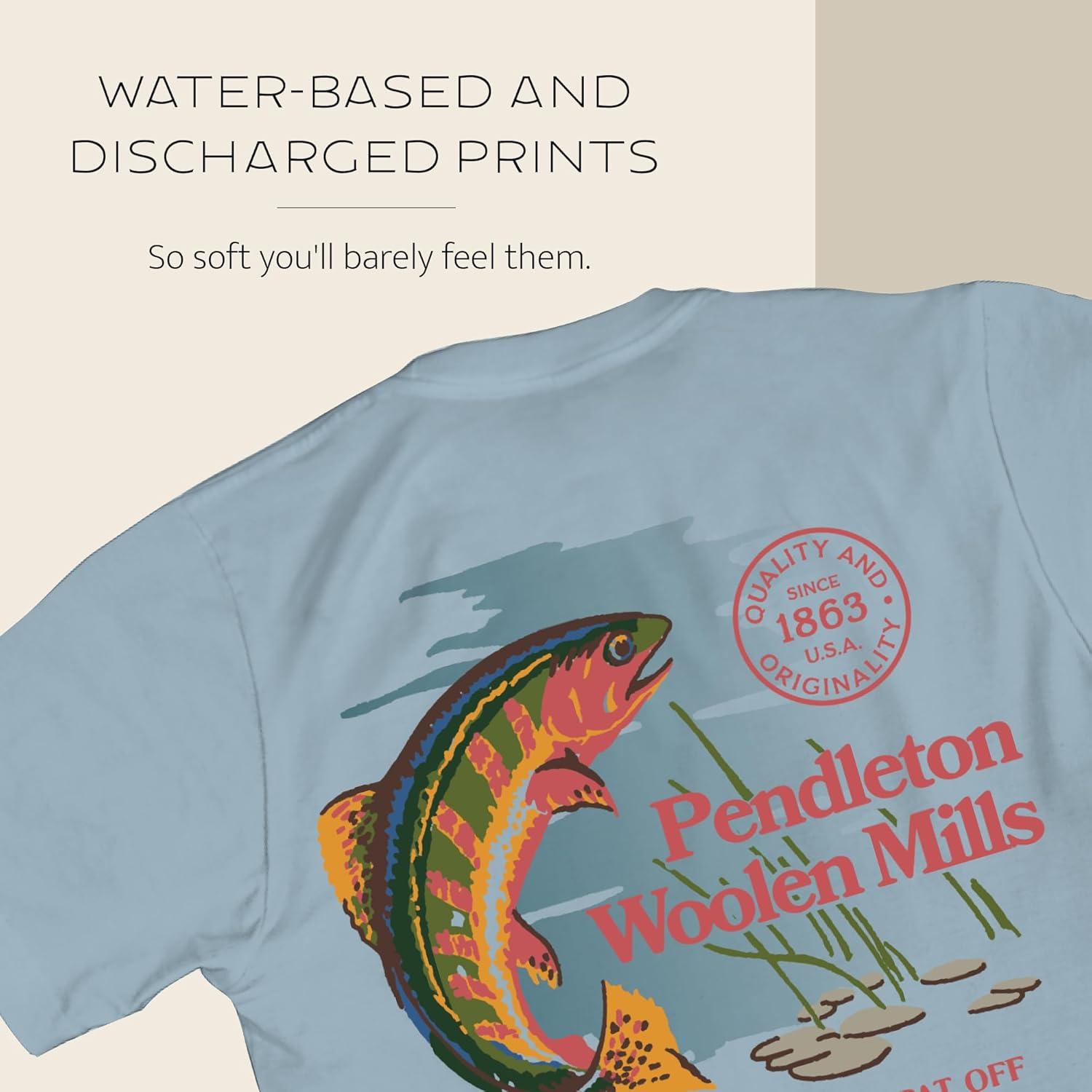 image:imagePendleton Mens Graphic TShirt 100 Cotton Short Sleeve Tee Soft WaterBased Print Casual Shirt Crew NeckLight Blue Freshwater Fishing