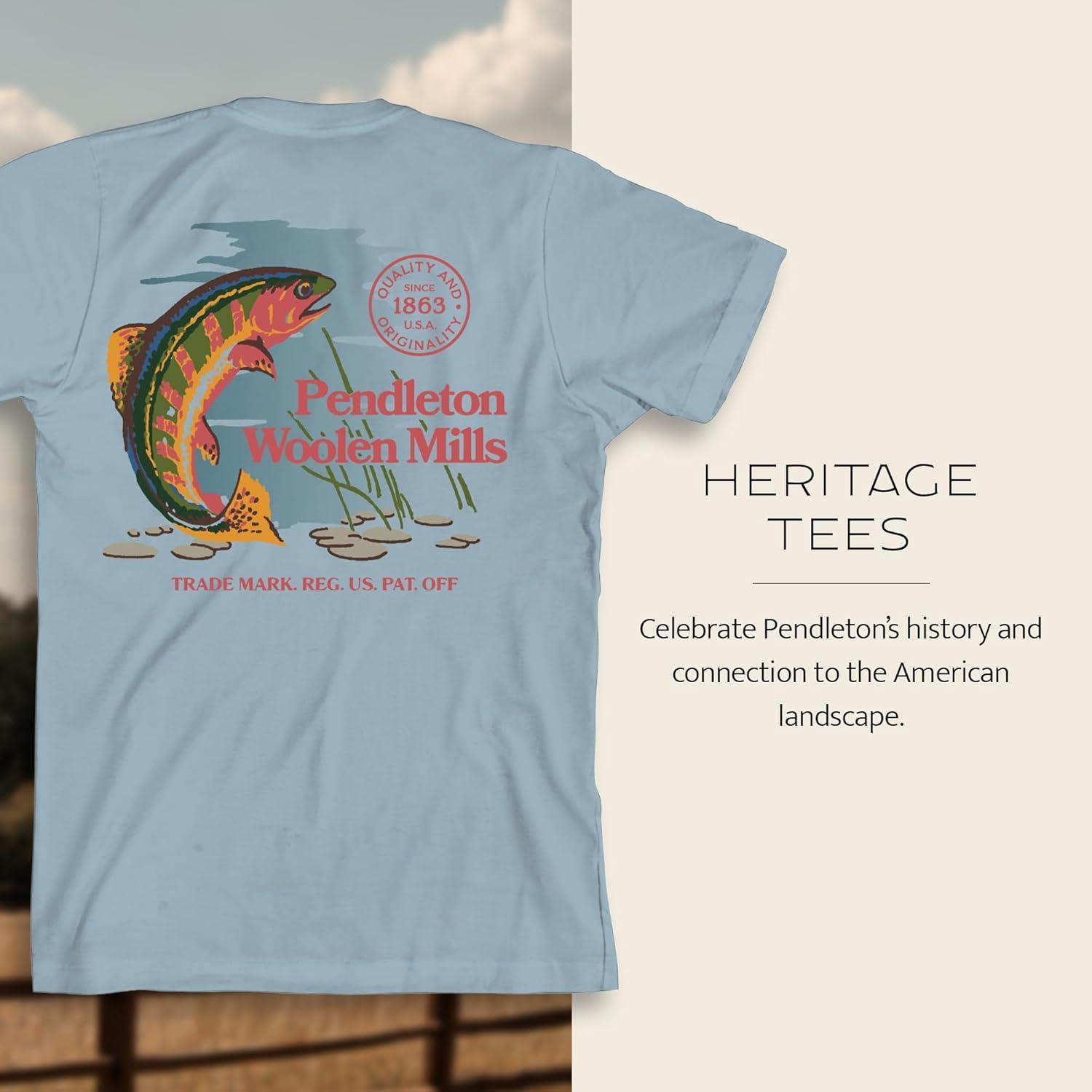image:imagePendleton Mens Graphic TShirt 100 Cotton Short Sleeve Tee Soft WaterBased Print Casual Shirt Crew NeckLight Blue Freshwater Fishing